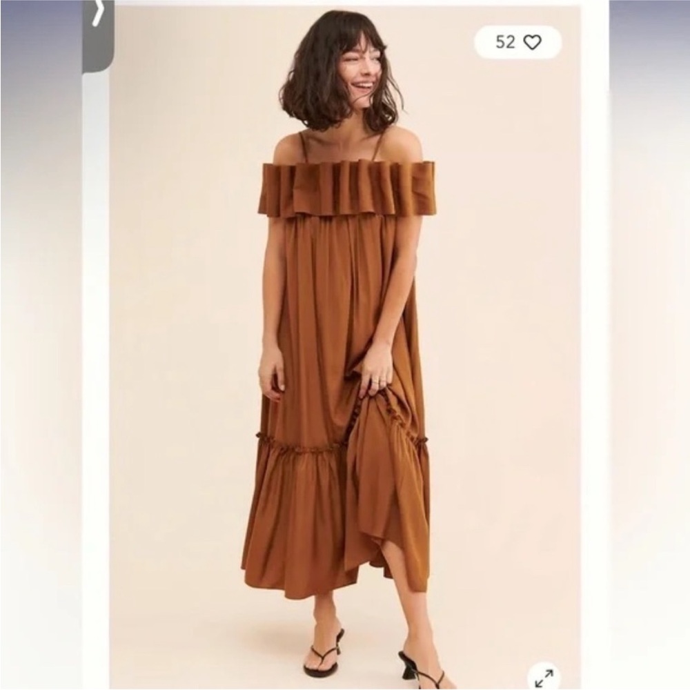 Chic Off-Shoulder Ruffle Maxi Dress in Brown